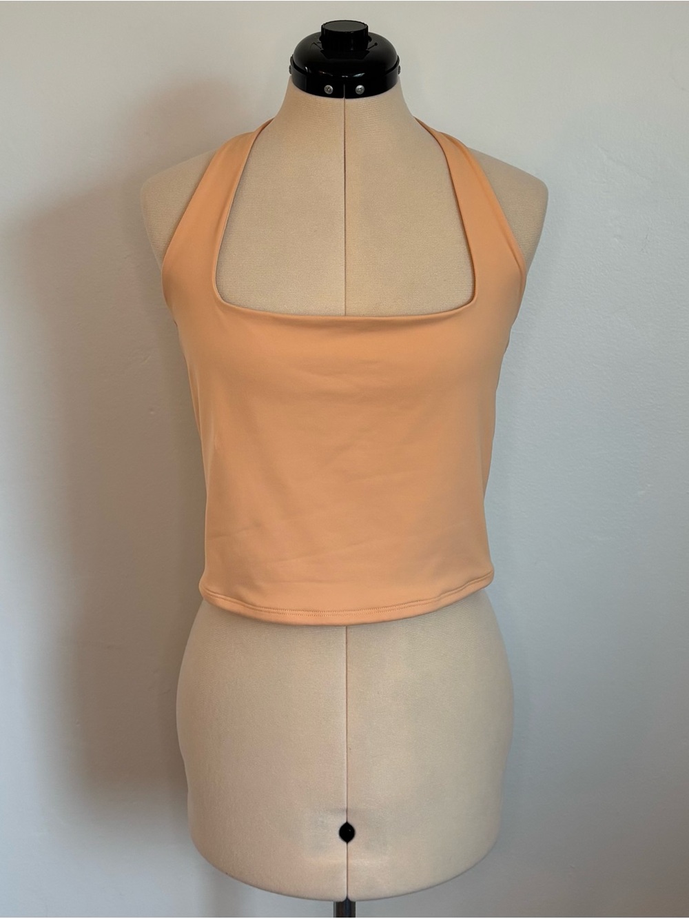 Abercrombie & Fitch Square Halterneck Sleeveless Crop Top, Apricot, Lt Sherbet L